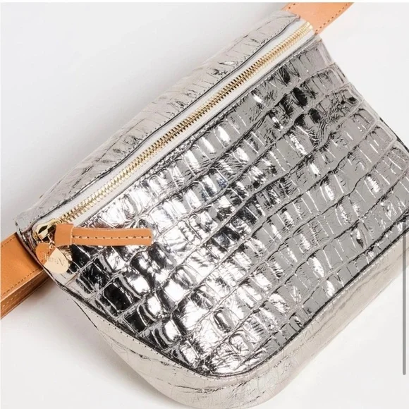 Clare V Metallic Silver Crossbody with Tan Accents - Picture 7 of 12